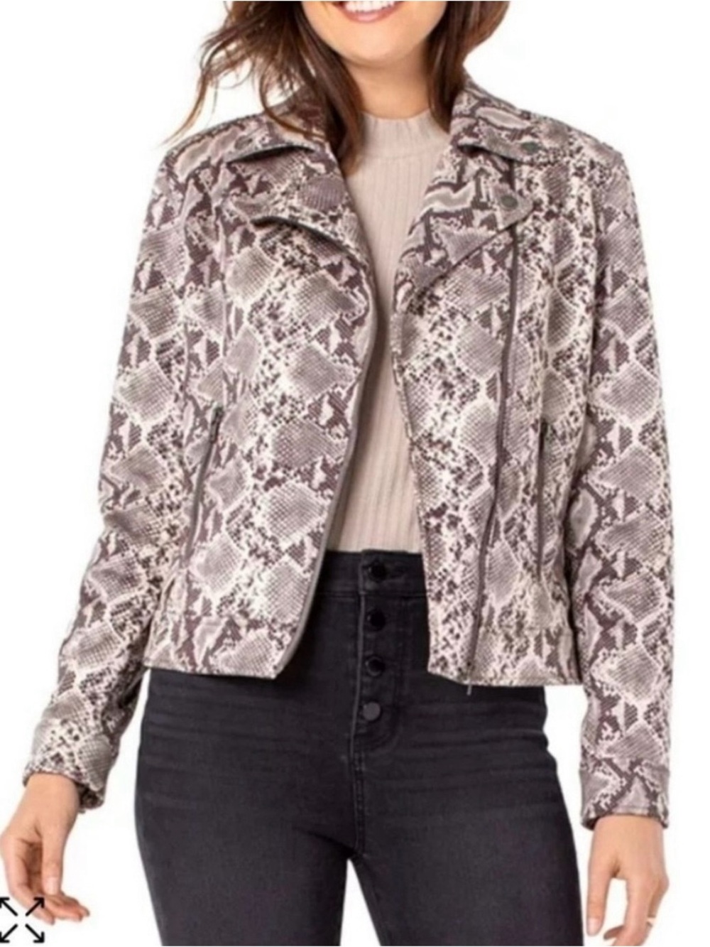 Liverpool Snake-Print Microsuede Moto Jacket - Taupe/Gray/brown